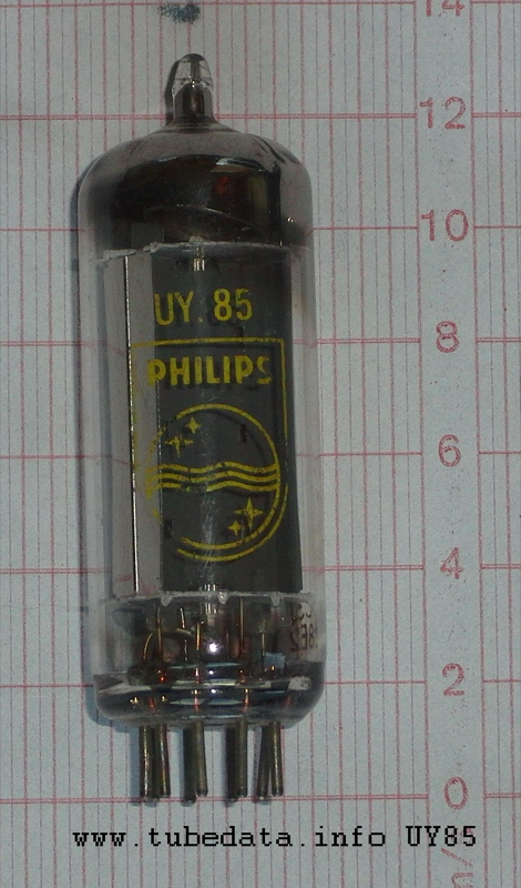 UY85 / 38A3 — Mullard·Philips — rectifier vacuum tube — (1955)